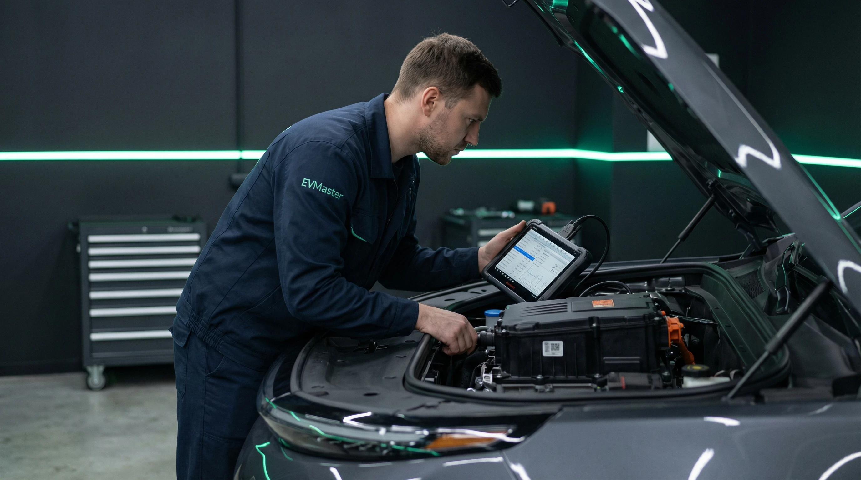 Мастер EVMaster проводит компьютерную диагностику электромобиля Li Auto в сервисе Минска