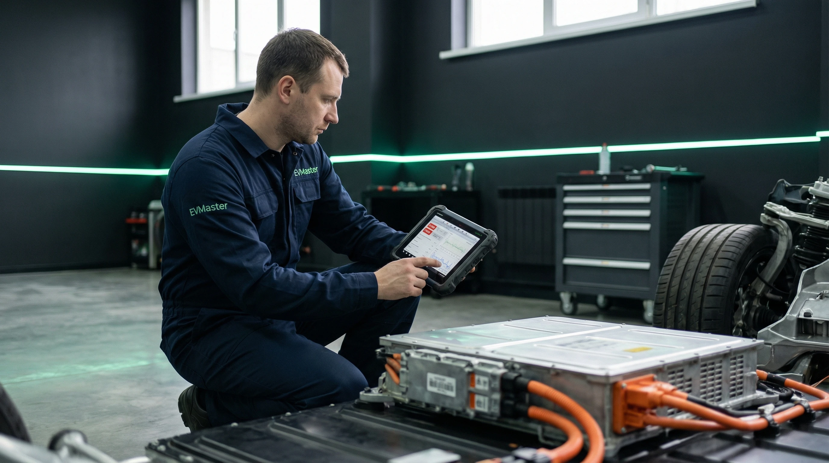 Мастер EVMaster диагностирует и восстанавливает пневматическую подвеску электромобиля Zeekr 001 в Минске