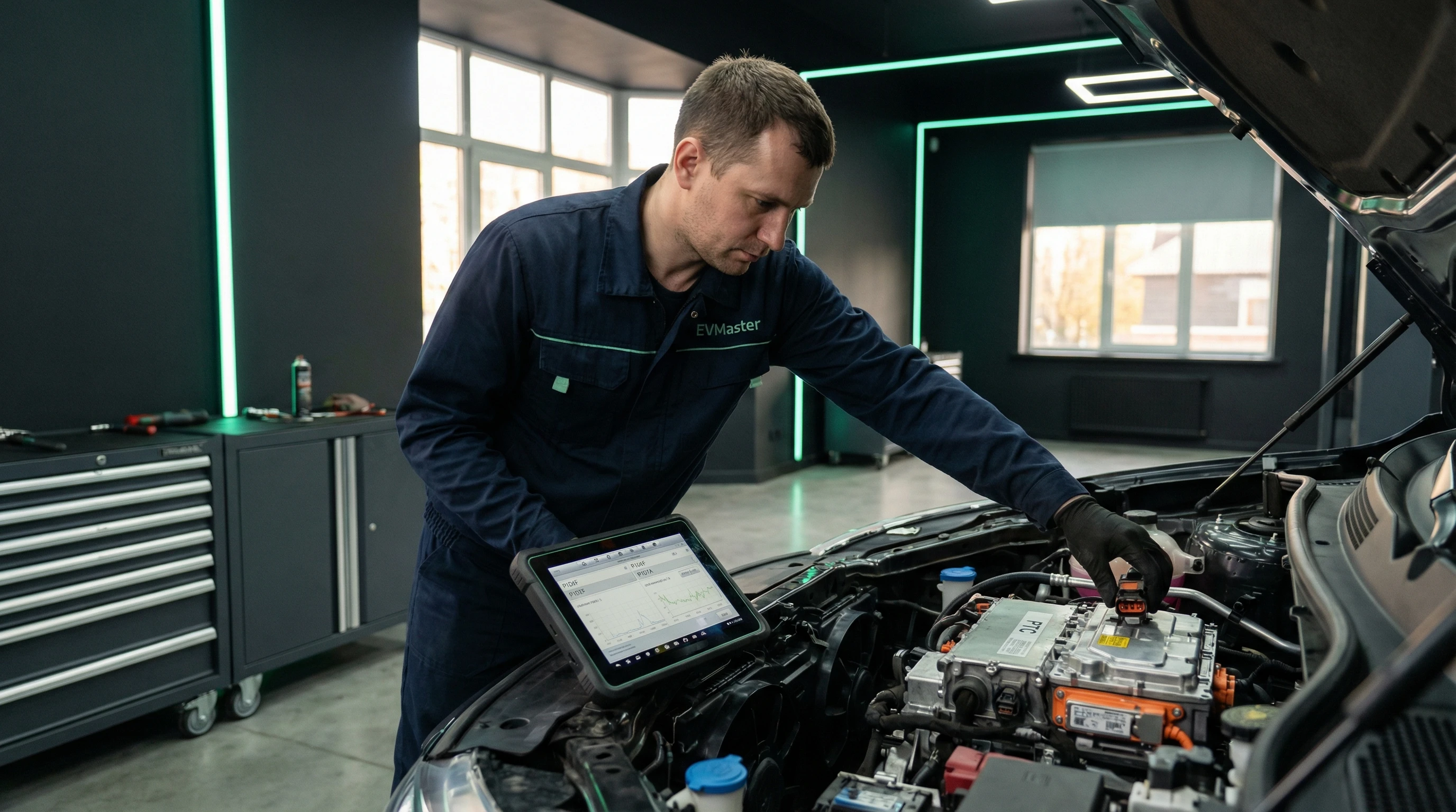 Мастер EVMaster диагностирует PTC-нагреватель электромобиля Li Auto в сервисном центре Минска