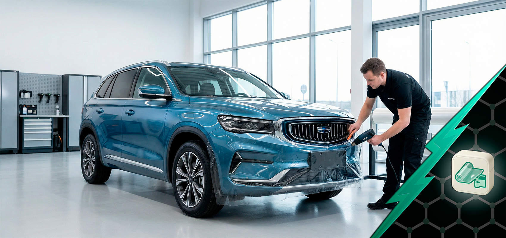 Оклейка антигравийной пленкой Geely
