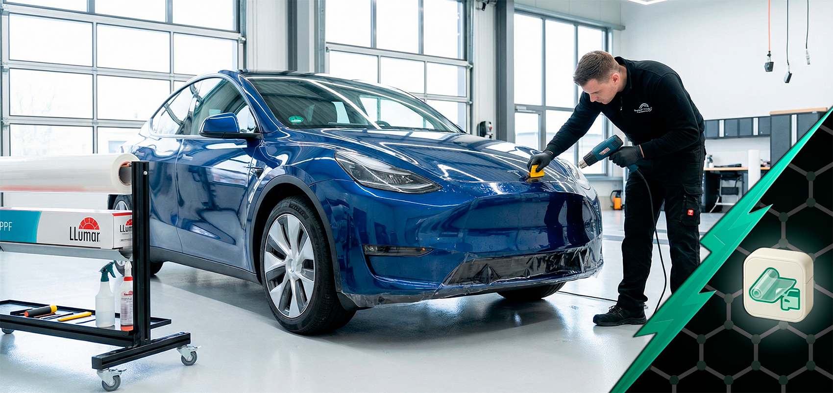 Оклейка антигравийной пленкой Tesla